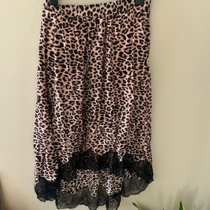 Cheetah Midi Skirt with Lace Detail
